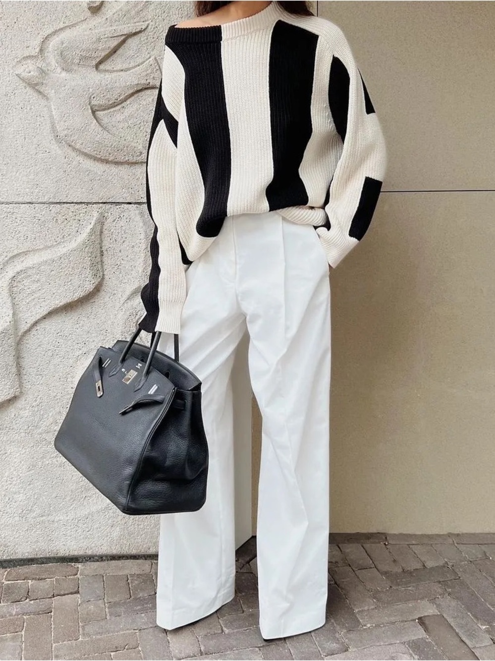 ARKET Block Striped Heavy Ribbed Crewneck Sweater